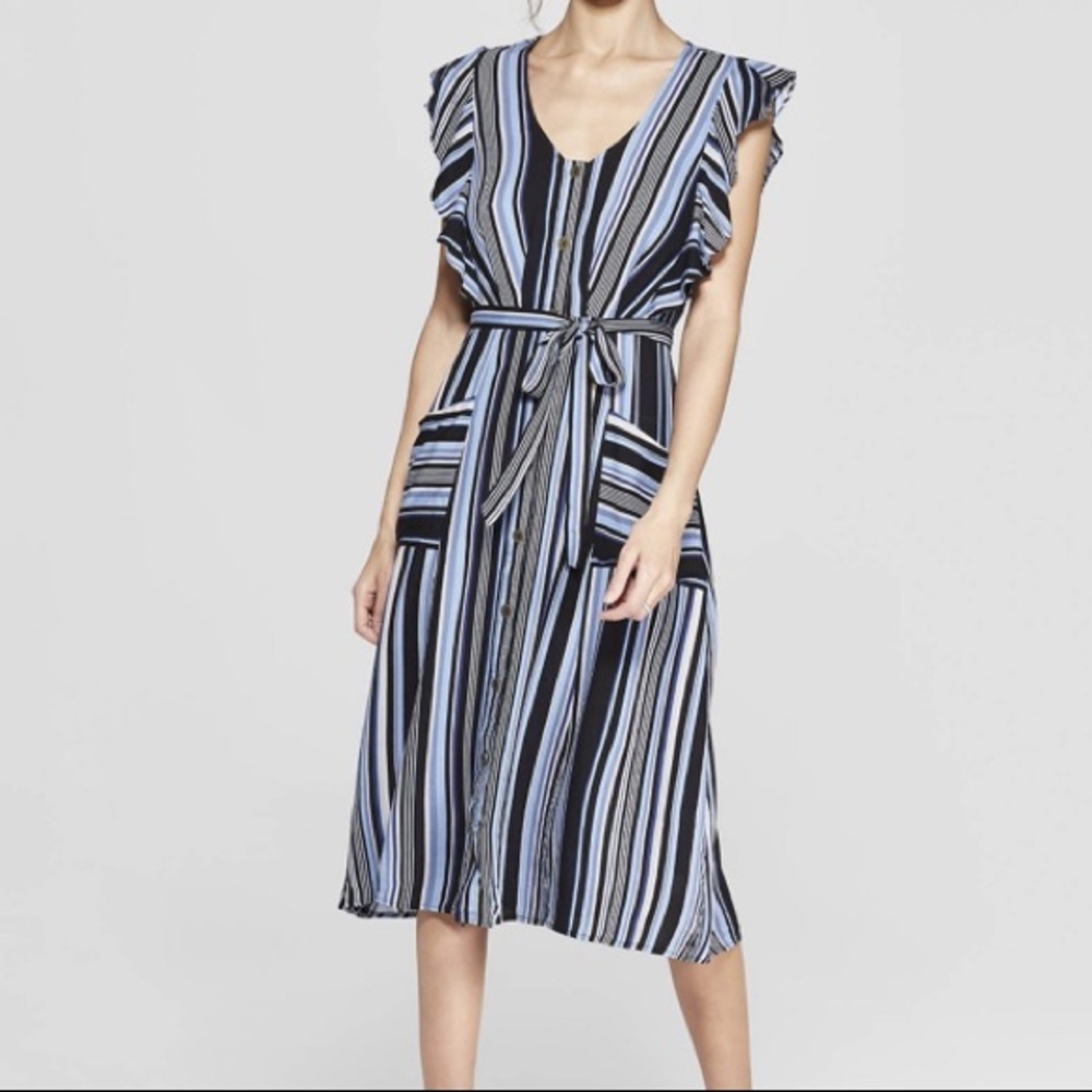 Short sleeve striped midi dress